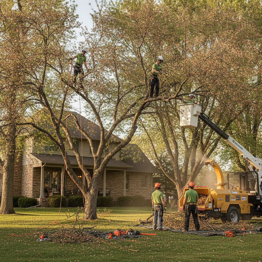 Flowering crabapple tree in a Topeka front yard in spring
