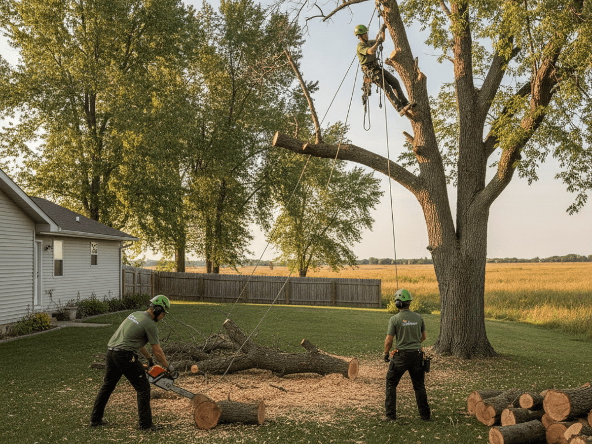 Topeka Tree Pro crew discussing a removal job with a homeowner